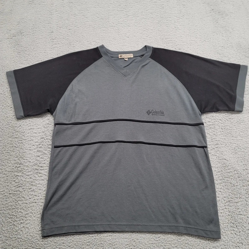 Columbia Shirt Mens Large Gray Striped Vintage Outdoor Gorpcore Logo Camp Casual